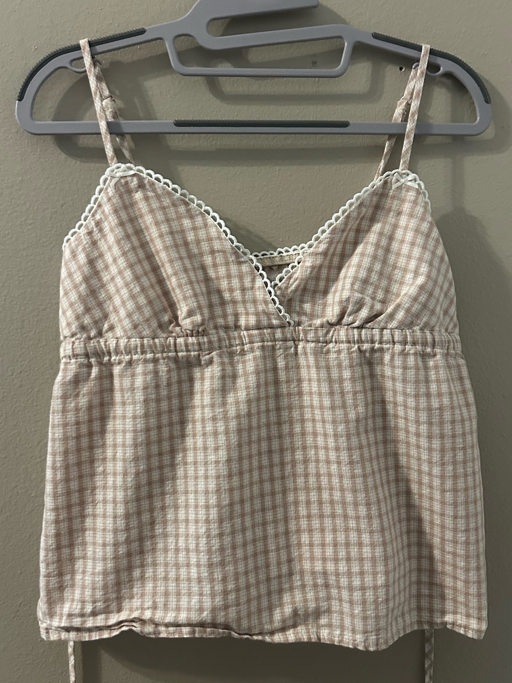 SHEIN Beige Gingham Lace-Trim Cami
